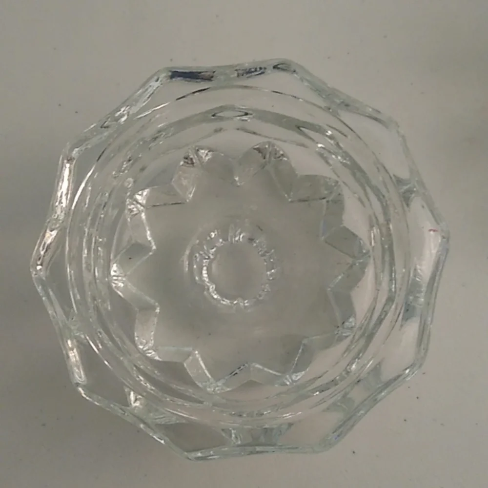 MID-CENTURY MODERN, STARBURST, HEAVY GLASS LOW PROFILE, SET OF 2 CANDLE …